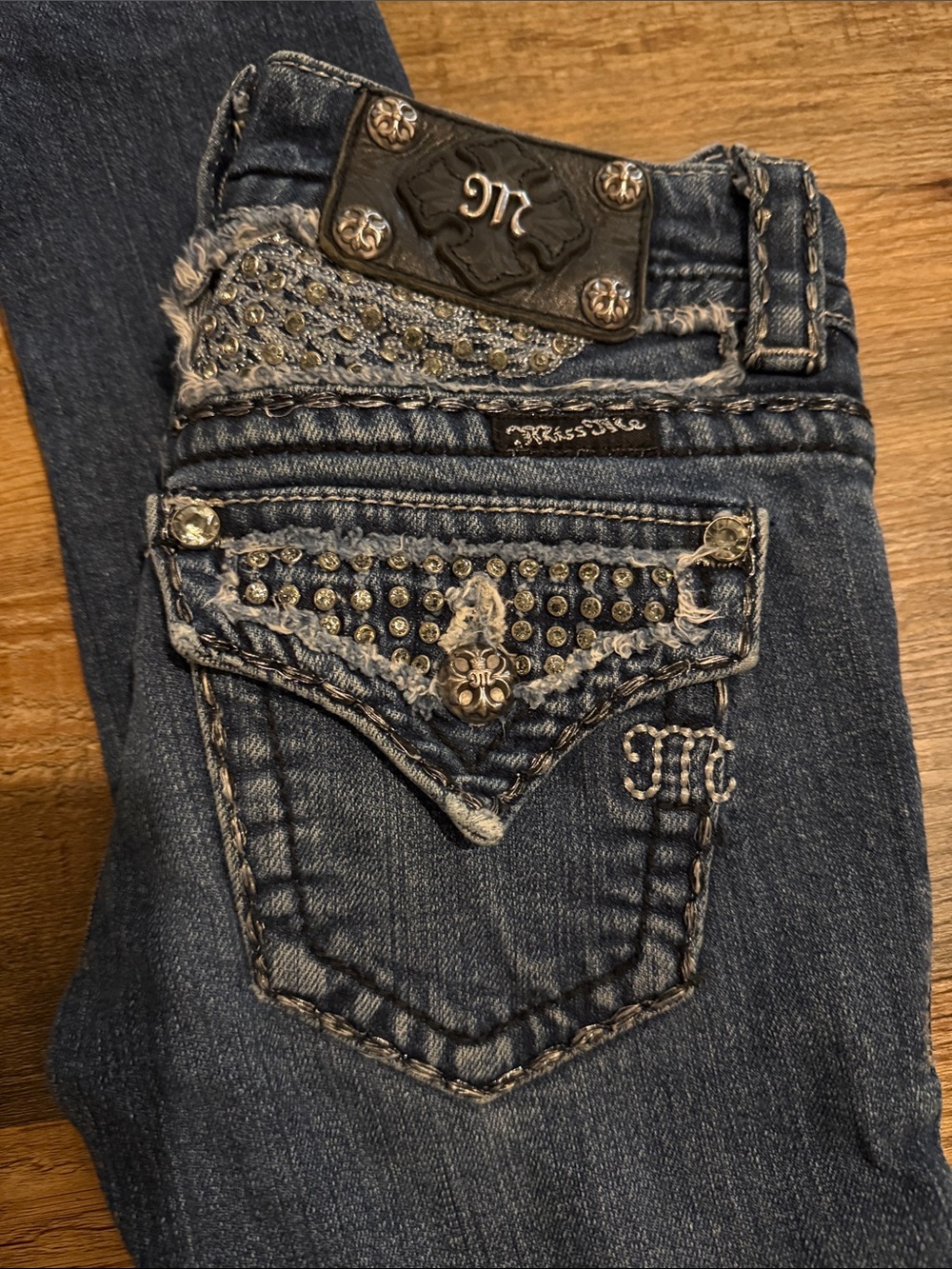 Miss Me Blue Distressed Embellished Skinny Jeans